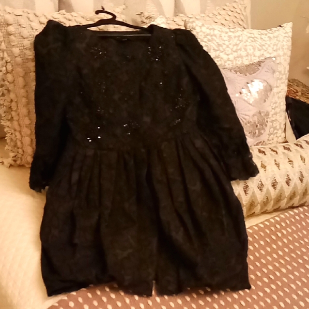 Italian designer Long sleeves Black Sequence Bubble Mini Dress